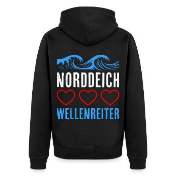 North Sea Holiday NORDDEICH SURFER FUNNY - Unisex Premium Organic Zip Hoodie - black - Back - Nico (187cm)