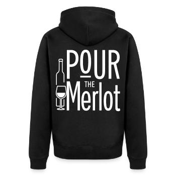 Pour the Merlot Wine Saying for Connoisseurs - Unisex Premium Organic Zip Hoodie - black - Back - Nico (187cm)