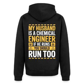 Funny scientific humor about a chemical engineer - Unisex Premium Organic Zip Hoodie - black - Back - Nico (187cm)