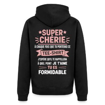 Super Chérie Message d’Amour Original Cadeau  - Veste à capuche bio Premium Unisexe - noir - Dos - Nico (187cm)