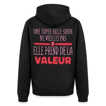 It doesn't age, it increases in value - Unisex Premium Organic Zip Hoodie - black - Back - Nico (187cm)