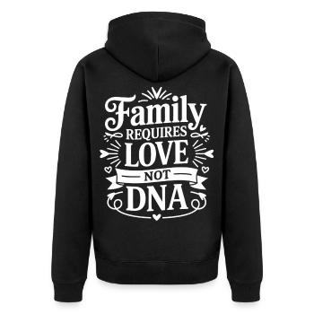 Familie braucht Liebe Nicht DNA - Unisex Premium Bio Zip Hoodie - Schwarz - Hinten - Nico (187cm)