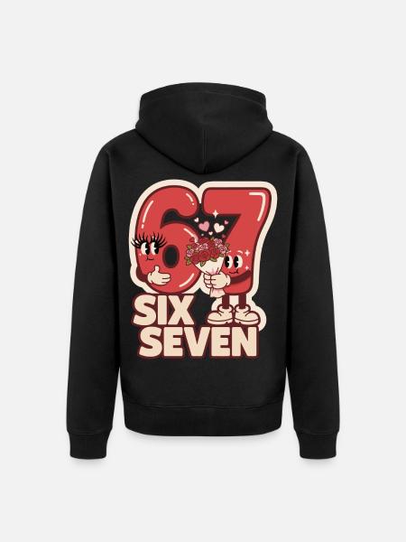 67 Six Seven meme Valentine's Day Funny Gift - Unisex Premium Organic Zip Hoodie - black