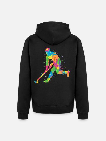 Feldhockey Bunter Hockeyspieler Kinder Hockey - Unisex Premium Bio Zip Hoodie - Schwarz