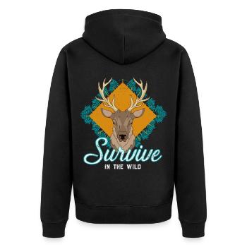 Survivre dans le motif du cerf sauvage - Veste à capuche bio Premium Unisexe - noir - Dos - Nico (187cm)