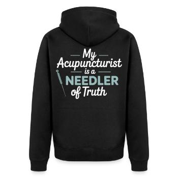 Diagnostische Kompetenz für lizenzierte TCM-Praktiker - Unisex Premium Bio Zip Hoodie - Schwarz - Hinten - Nico (187cm)
