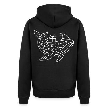 Maritime Weihnachten Wal mit Weihnachtsmütze - Unisex Premium Bio Zip Hoodie - Schwarz - Hinten - Nico (187cm)