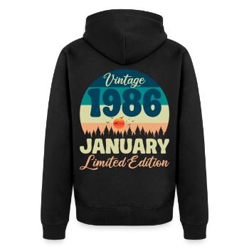 40. Geburtstag 40 Jahre Januar 1986 Geschenkidee - Unisex Premium Bio Zip Hoodie - Schwarz - Hinten - Nico (187cm)