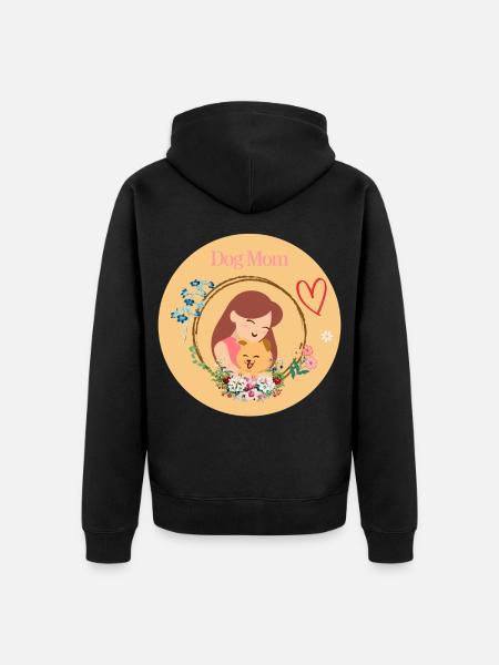 Hundemama im Blumenkranz - Unisex Premium Bio Zip Hoodie - Schwarz