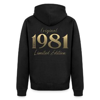 44th Birthday Original December Born 1981 - Unisex Premium Organic Zip Hoodie - black - Back - Nico (187cm)