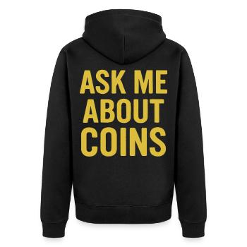 Frag mich nach Münzen Schatzsuche-Detektor - Unisex Premium Bio Zip Hoodie - Schwarz - Hinten - Nico (187cm)