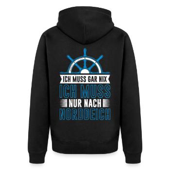 North Sea DOESN'T HAVE TO DO ANYTHING, JUST HAVE TO GO TO NORDDEICH - Unisex Premium Organic Zip Hoodie - black - Back - Nico (187cm)