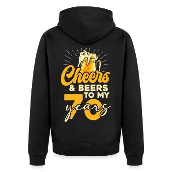 70 Jahre Cheers & Beers - Unisex Premium Bio Zip Hoodie - Schwarz - Hinten - Nico (187cm)