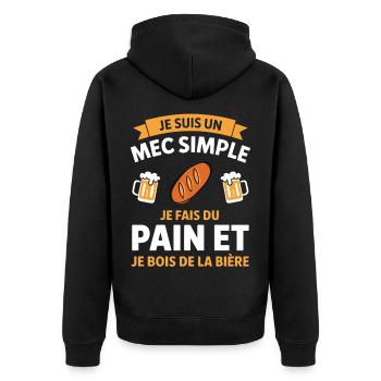 Ich bin ein einfacher Typ, Brot-und-Bier-Humor - Unisex Premium Bio Zip Hoodie - Schwarz - Hinten - Nico (187cm)