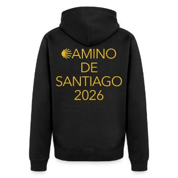 Buen Camino 2026 | Way of St. James, Pilgrims, Santiago - Unisex Premium Organic Zip Hoodie - black - Back - Nico (187cm)