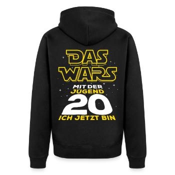Das Wars mit der Jugend, 20 ich jetzt bin - Unisex Premium Bio Zip Hoodie - Schwarz - Hinten - Nico (187cm)