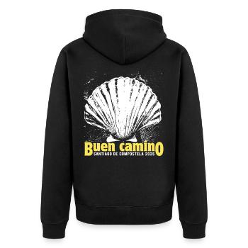 Buen Camino 2026 | Jakobsweg, Pilger, Santiago - Unisex Premium Bio Zip Hoodie - Schwarz - Hinten - Nico (187cm)