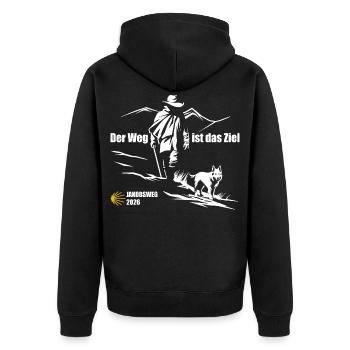 Buen Camino 2026 | The Camino de Santiago The journey is the goal - Unisex Premium Organic Zip Hoodie - black - Back - Nico (187cm)