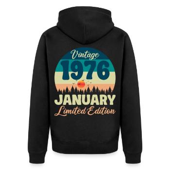50-jähriges Jubiläum 50 Jahre Januar 1976 Geschenkidee - Unisex Premium Bio Zip Hoodie - Schwarz - Hinten - Nico (187cm)