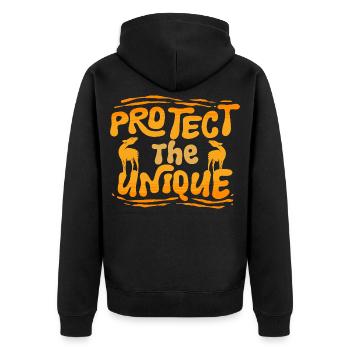 Okapi Tier Protect The Unique - Unisex Premium Bio Zip Hoodie - Schwarz - Hinten - Nico (187cm)