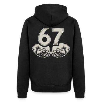 Drôle 67 Meme Mains Gen Alpha Humour - Veste à capuche bio Premium Unisexe - noir - Dos - Nico (187cm)