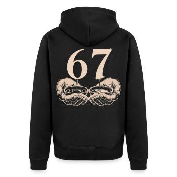 Drôle 67 Meme Mains Gen Alpha Humour - Veste à capuche bio Premium Unisexe - noir - Dos - Nico (187cm)