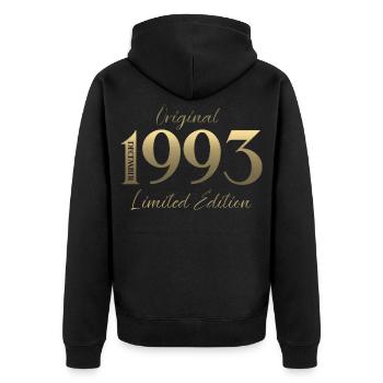 32e anniversaire Original décembre Né en 1993 - Veste à capuche bio Premium Unisexe - noir - Dos - Nico (187cm)