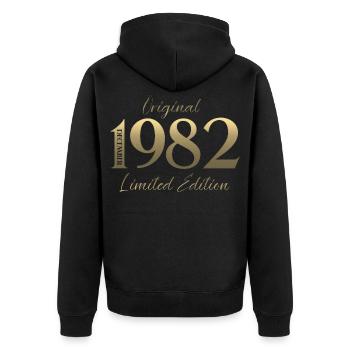 43e anniversaire Original Décembre Millésime 1982 - Veste à capuche bio Premium Unisexe - noir - Dos - Nico (187cm)