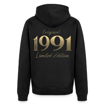 34e anniversaire Original décembre Né en 1991 - Veste à capuche bio Premium Unisexe - noir - Dos - Nico (187cm)