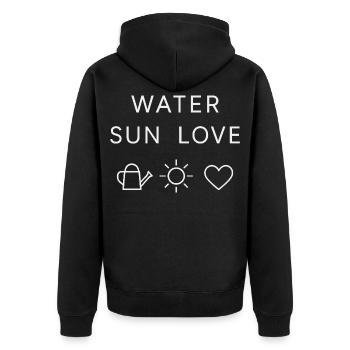 Wasser Sonne Liebe Statement - Unisex Premium Bio Zip Hoodie - Schwarz - Hinten - Nico (187cm)