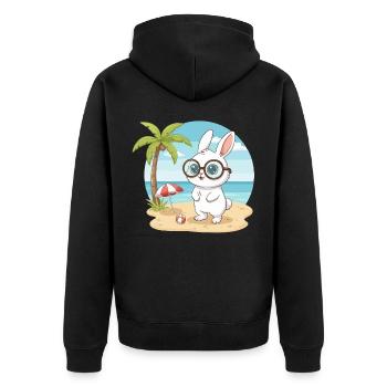 Süßer Hase mit Brille Strandsommerferien - Unisex Premium Bio Zip Hoodie - Schwarz - Hinten - Nico (187cm)