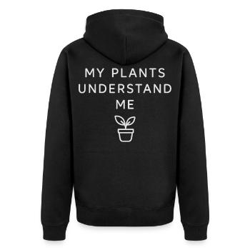 Meine Pflanzen Verstehen Mich - Unisex Premium Bio Zip Hoodie - Schwarz - Hinten - Nico (187cm)