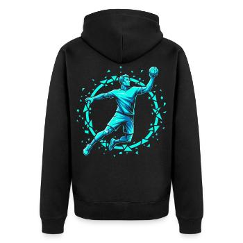 Handball Leidenschaft Hitze Training Geschenk - Unisex Premium Bio Zip Hoodie - Schwarz - Hinten - Nico (187cm)