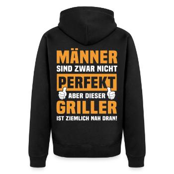 Lustige Griller Sprüche - Unisex Premium Bio Zip Hoodie - Schwarz - Hinten - Nico (187cm)