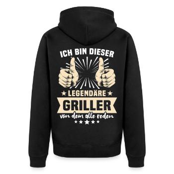 Griller Sprüche - Unisex Premium Bio Zip Hoodie - Schwarz - Hinten - Nico (187cm)