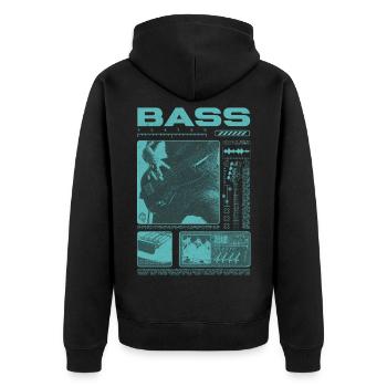 Bassgitarrenliebhaber Bassist Streetwear - Unisex Premium Bio Zip Hoodie - Schwarz - Hinten - Nico (187cm)