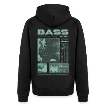 Bassgitarrenliebhaber Bassist Streetwear - Unisex Premium Bio Zip Hoodie - Schwarz - Hinten - Nico (187cm)