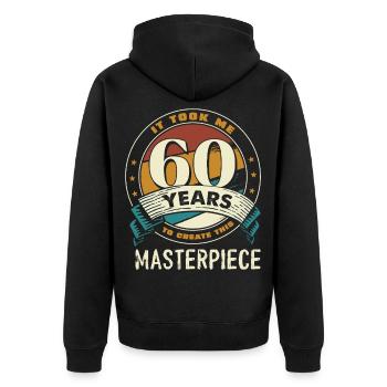 60 Years of Meisterwerk Badge - Unisex Premium Organic Zip Hoodie - black - Back - Nico (187cm)