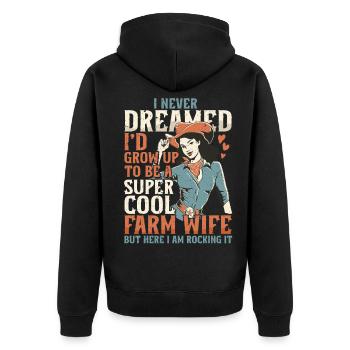 Ehefrau eines Bauern Mutter - Unisex Premium Bio Zip Hoodie - Schwarz - Hinten - Nico (187cm)