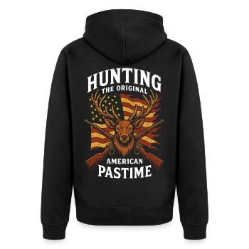 Jagd Original American Pastime Unabhängigkeitstag - Unisex Premium Bio Zip Hoodie - Schwarz - Hinten - Nico (187cm)