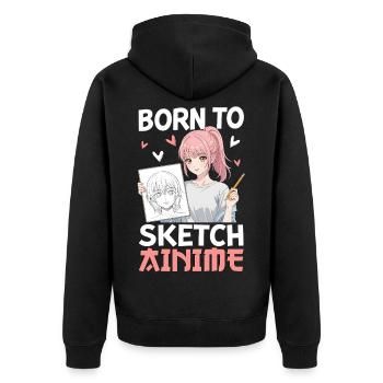 Né pour dessiner des animes - Veste à capuche bio Premium Unisexe - noir - Dos - Nico (187cm)