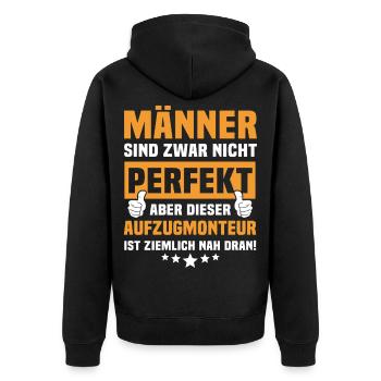 Lustige Aufzugmonteur Sprüche - Unisex Premium Bio Zip Hoodie - Schwarz - Hinten - Nico (187cm)