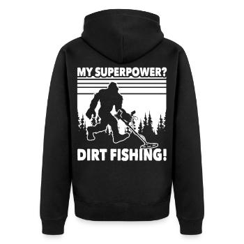 Dirt Fishing Big Foot - Unisex Premium Bio Zip Hoodie - Schwarz - Hinten - Nico (187cm)