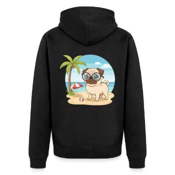 Niedlicher Mops mit Brille – Strandurlaub im Sommer - Unisex Premium Bio Zip Hoodie - Schwarz - Hinten - Nico (187cm)