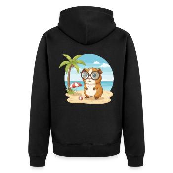 Süßes Meerschweinchen mit Brille Strandsommerurlaub - Unisex Premium Bio Zip Hoodie - Schwarz - Hinten - Nico (187cm)