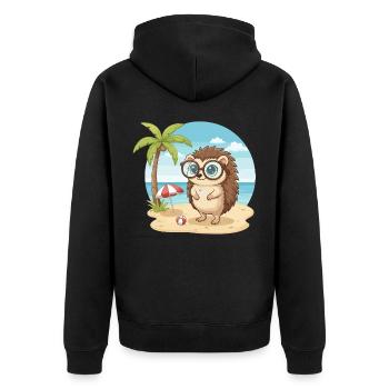 Cute Hedgehog with Glasses Beach Summer Vacation - Unisex Premium Organic Zip Hoodie - black - Back - Nico (187cm)
