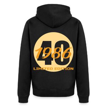 40 anniversaires 1986 Édition limitée - Veste à capuche bio Premium Unisexe - noir - Dos - Nico (187cm)
