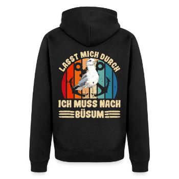 Nordsee LASST MICH DURCH MUSS NACH BÜSUM Lustig - Unisex Premium Bio Zip Hoodie - Schwarz - Hinten - Nico (187cm)