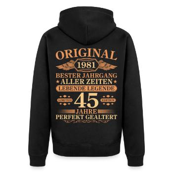 1981 Millésime parfaitement maturé 45e anniversaire - Veste à capuche bio Premium Unisexe - noir - Dos - Nico (187cm)