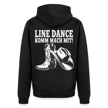 Line Dance Komm mach mit! Cowboyhut Westernstiefel - Unisex Premium Bio Zip Hoodie - Schwarz - Hinten - Nico (187cm)